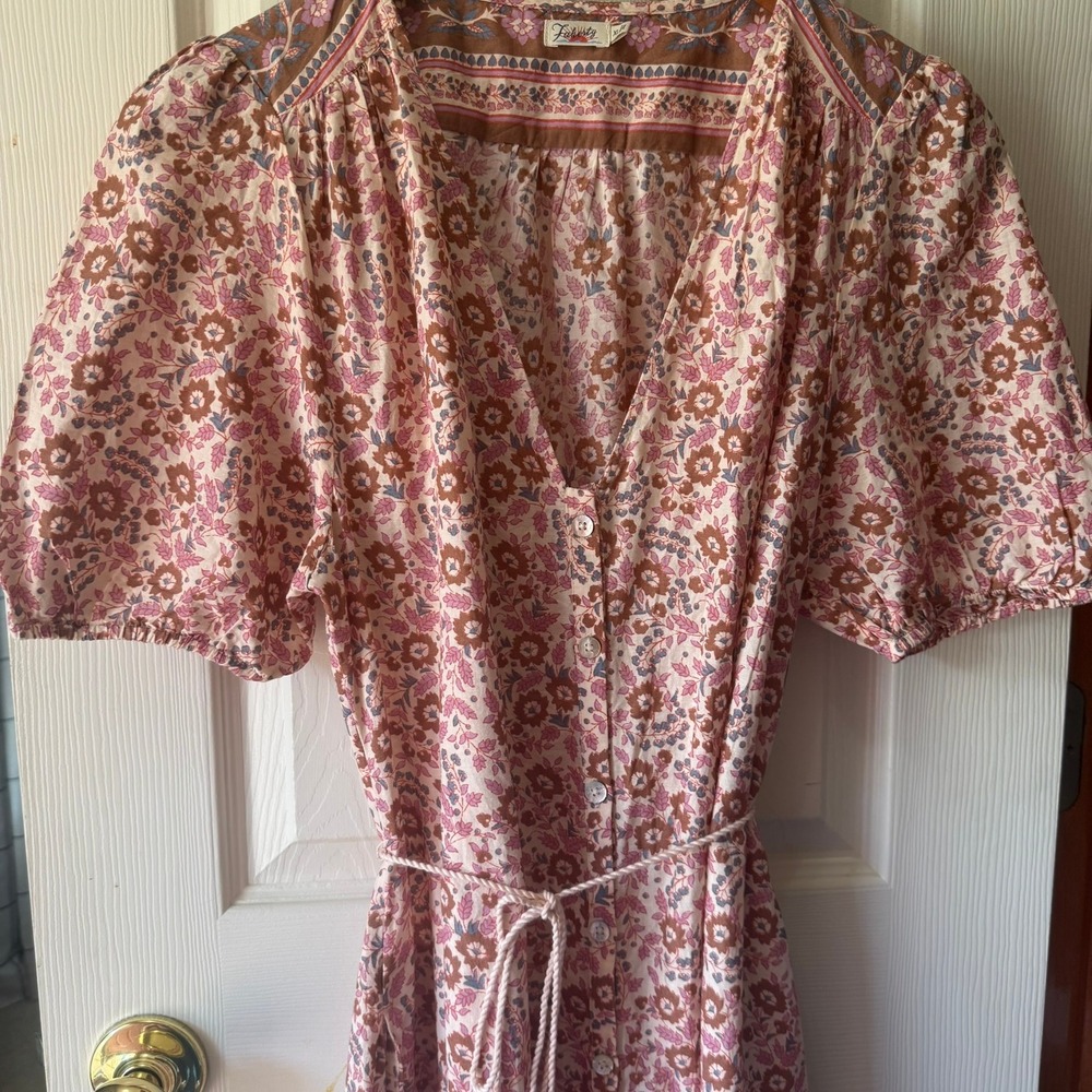 Faherty Orinda Maxi Dress XL Earth Block Floral Print Organic Cotton Boho